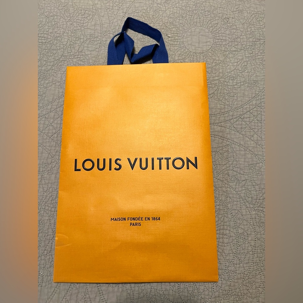 Louis Vuitton Vibrant Orange paper gift bag with Blue Handles